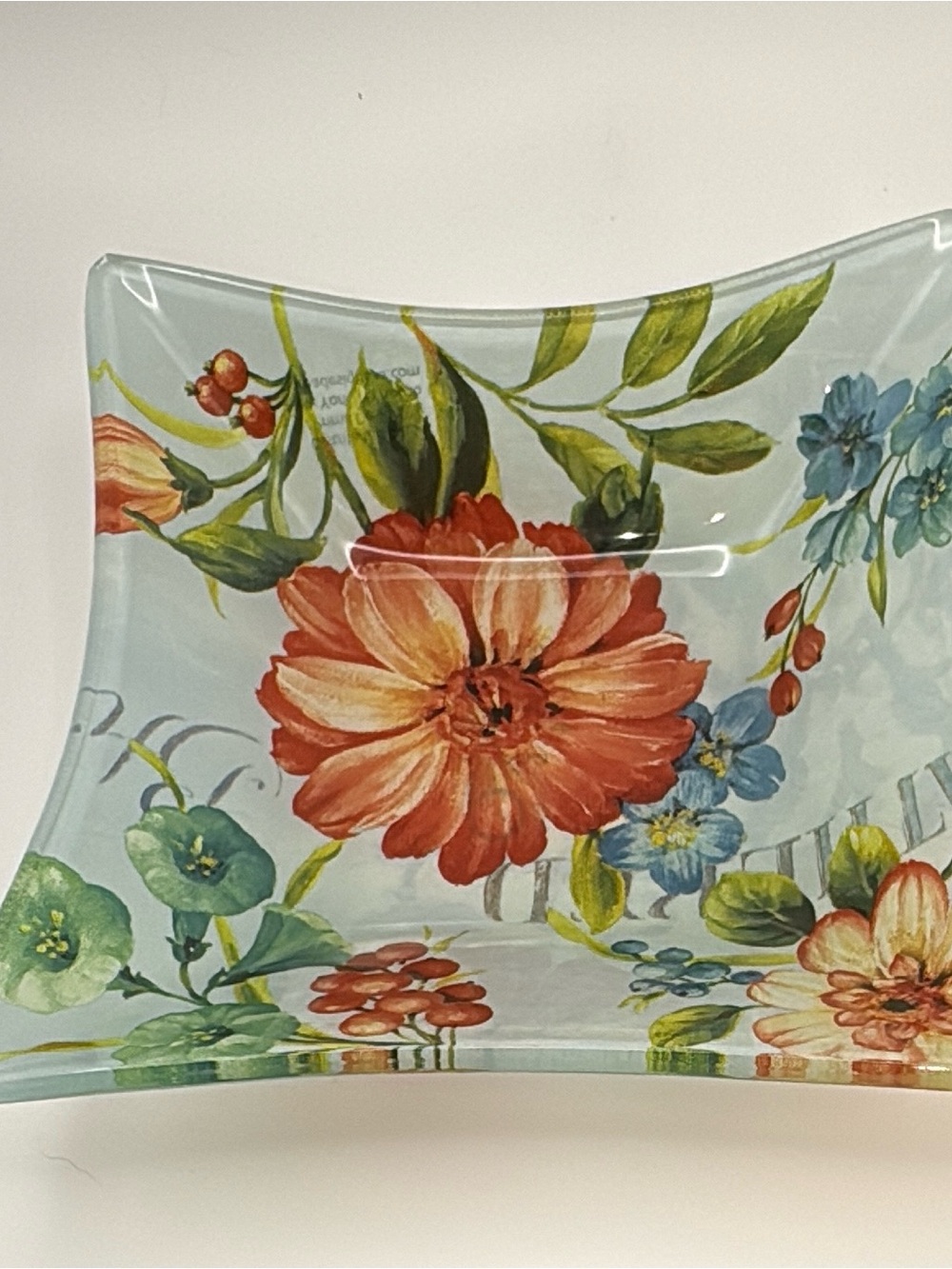 Prima Design Floral & Berry Glass Trinket Dish Decorative Dish 4.75 Inch